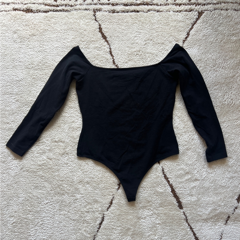 Vintage rare American apparel black thong bodysuit 3/4 sleeve scoop neck